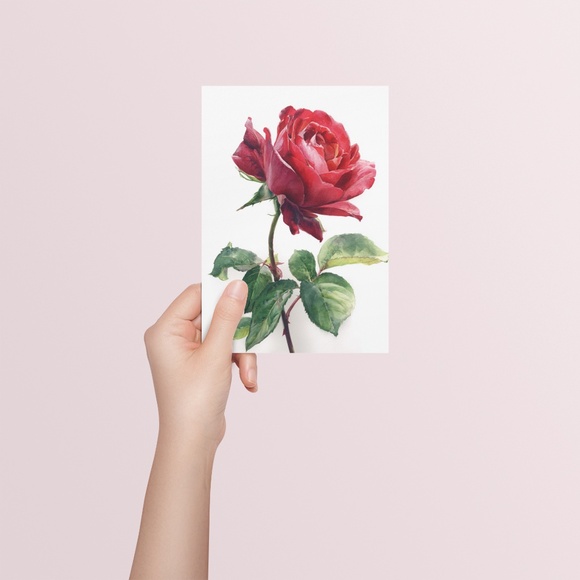 Watercolor Single Red Rose Wall Art Print, Unframed - Timeless Floral Elegance - Picture 5 of 6